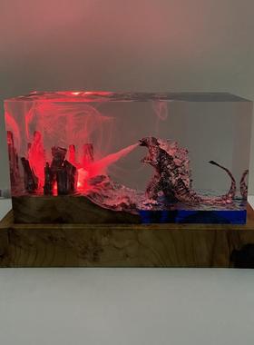 家居树脂摆件哥斯拉摧毁城市小夜灯朋友同事中秋教师节日生日礼物