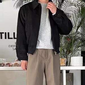 美式鹿皮绒短款男棕色外套韩系工装夹克上衣513AJK2296P58图片