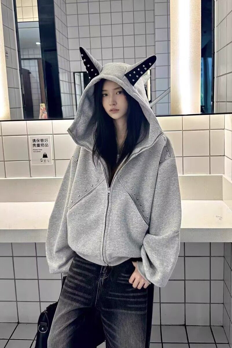 美式复古连帽宽松拉链开衫外套513AKS2126P53,女装短外套,星座513A