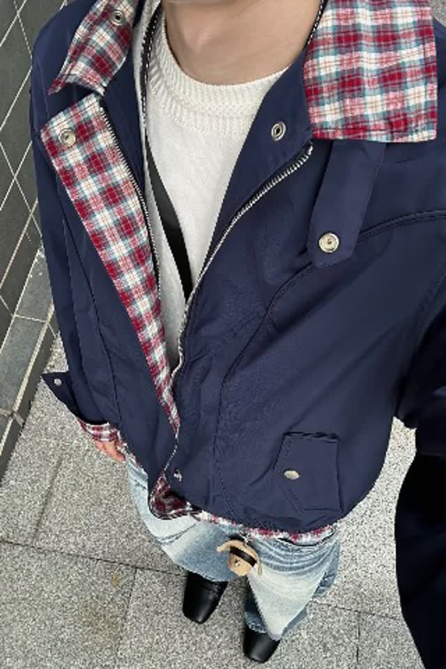 格纹衬衫拼接工装夹克男美式翻领外套飞行员上衣513AJK2279P68,男装夹克,星座513A