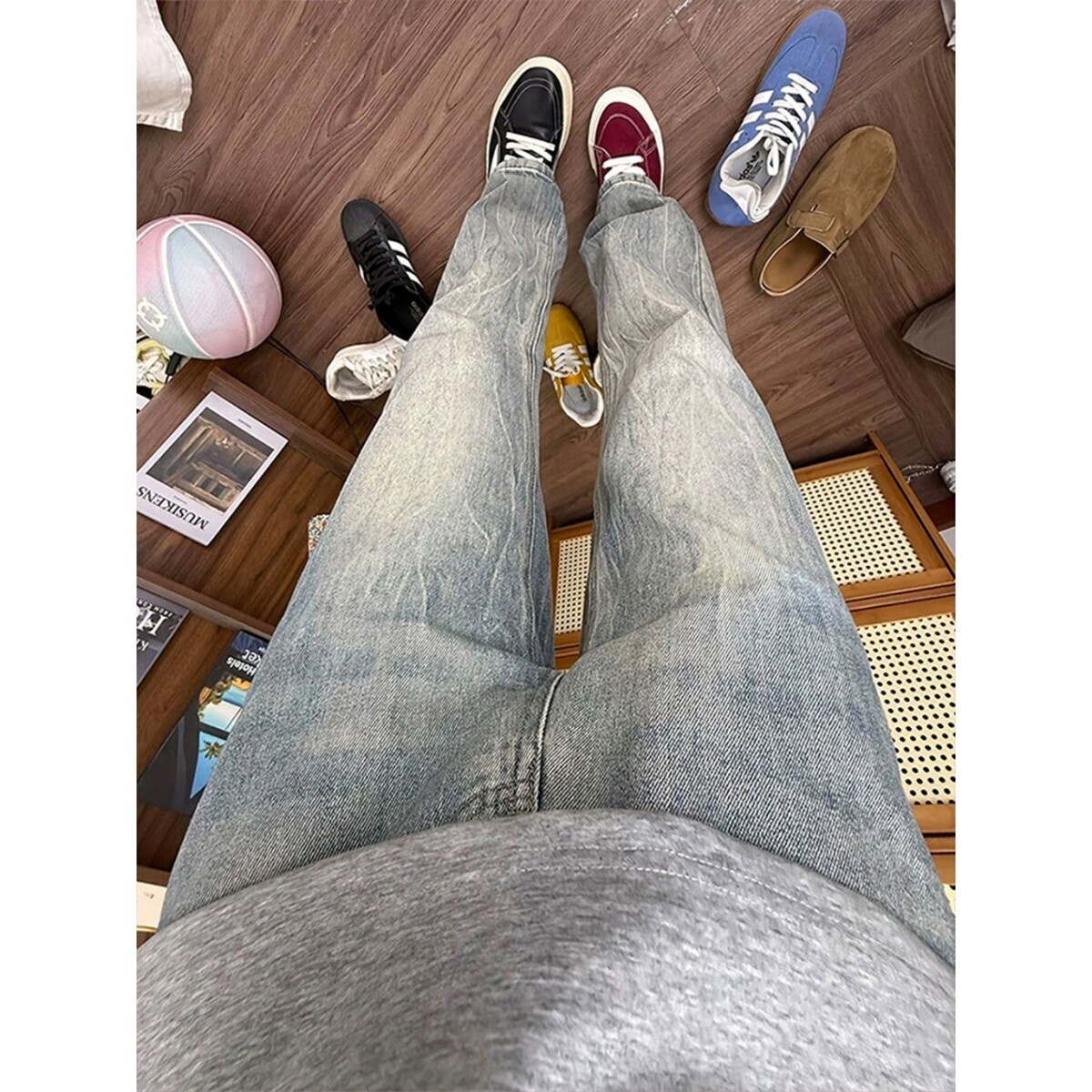 闪电竹节纹牛仔裤男款美式高街vibe裤子修身显腿长高腰提档微喇裤,男装牛仔裤,星座513A