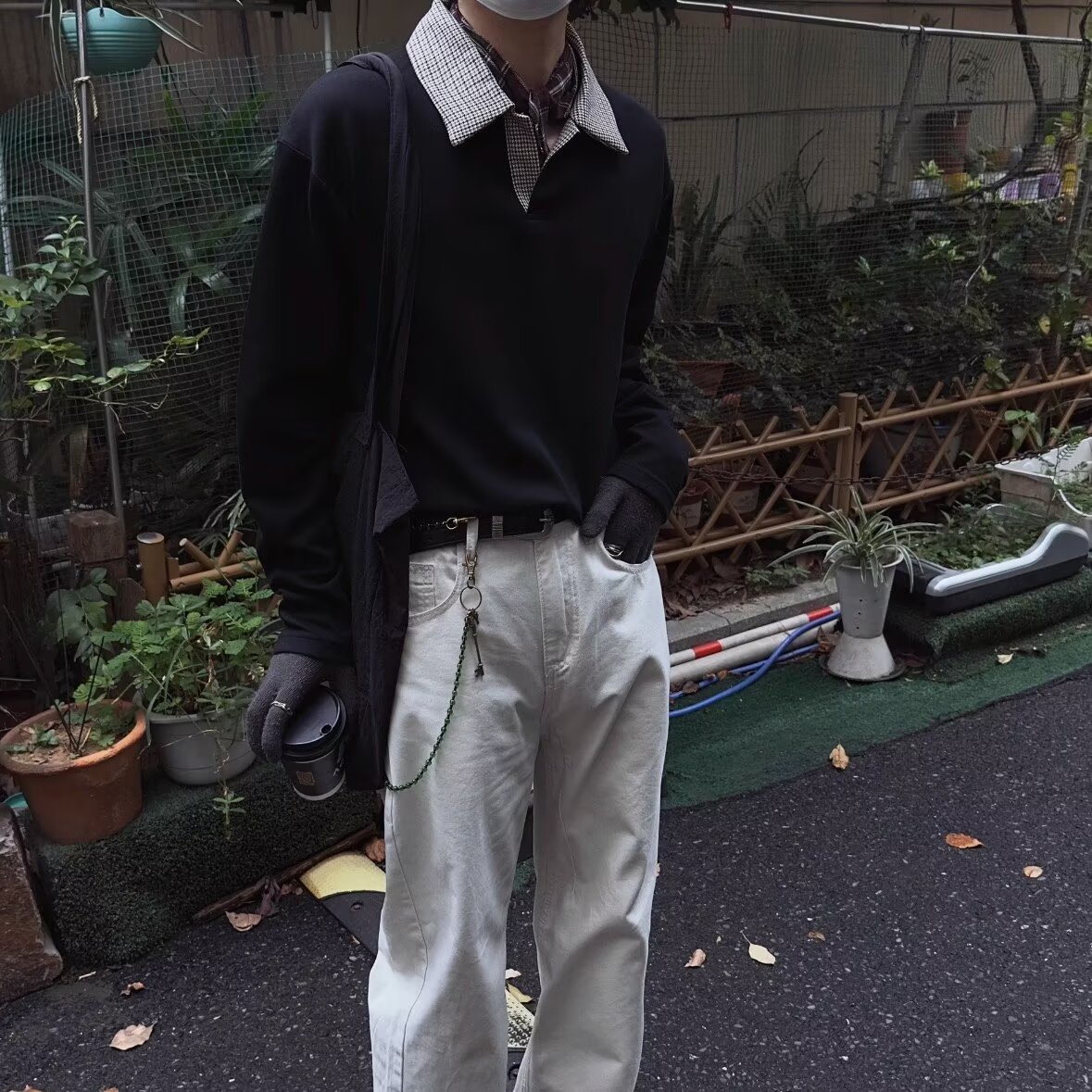 黑色老钱风千鸟格卫衣男秋季polo领长袖T恤空气层cleanfit打底衫,男装卫衣,星座513A