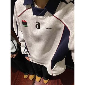 男新品美式球衣运动衣服翻领POLO衫拼接长袖T恤513AWY2252P47图片