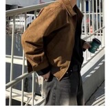 美式鹿皮绒短款男棕色外套韩系工装夹克上衣513AJK2296P58，男装夹克，星座513A