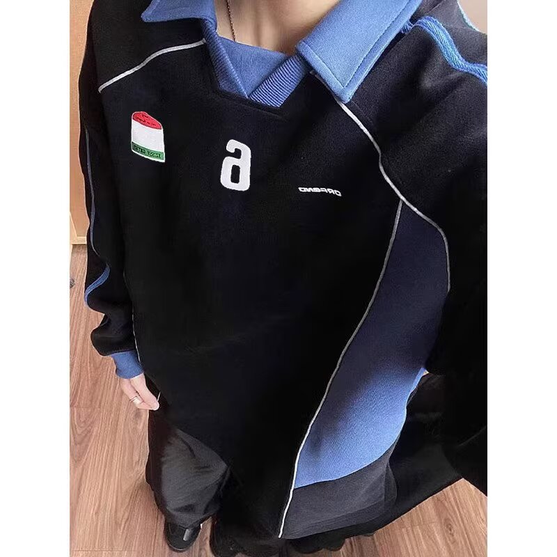 男新品美式球衣运动衣服翻领POLO衫拼接长袖T恤513AWY2252P47,男装Polo衫,星座513A