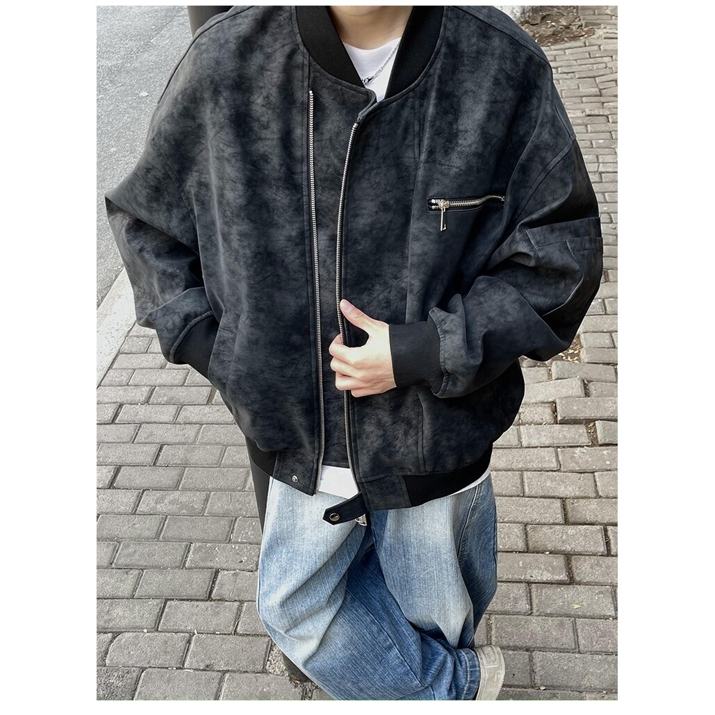 皮衣外套男工装夹克短款美式棒球服潮牌机车服复古513AJK2237P58,男装皮衣,星座513A