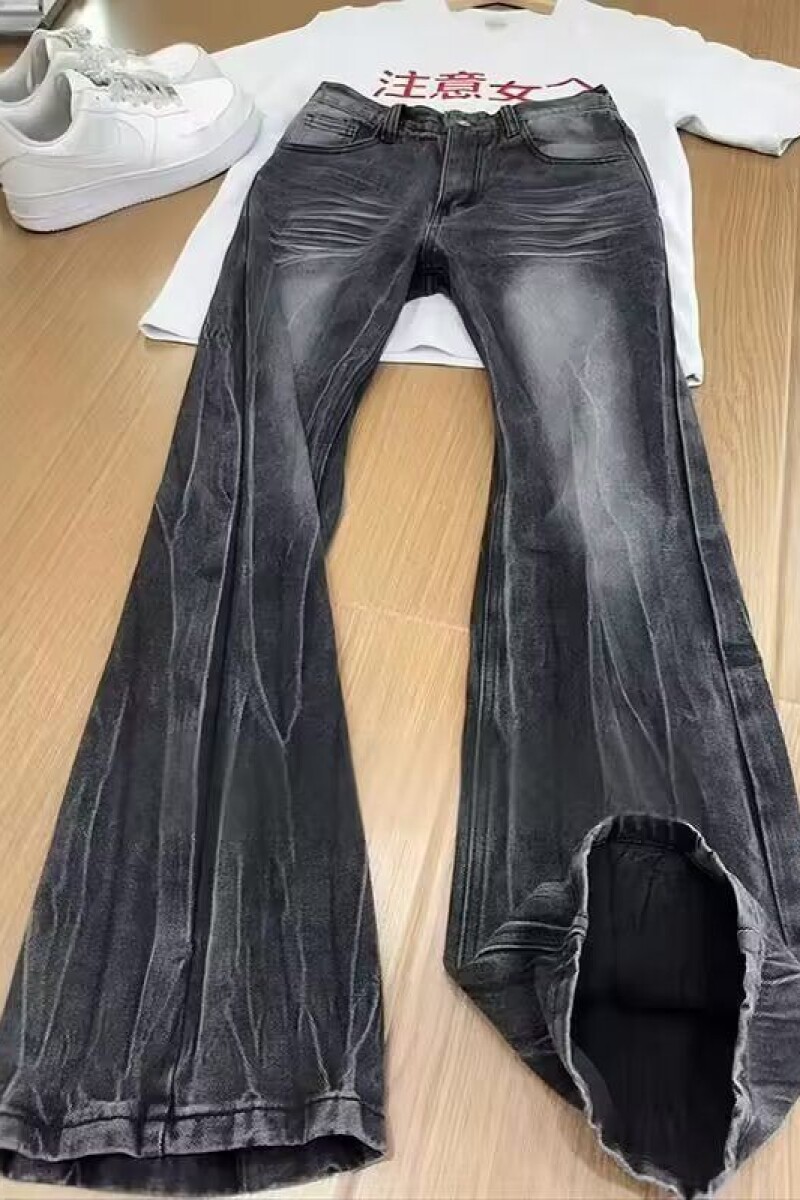 蓝色闪电纹牛仔裤男女款美式vibe修身直筒微喇裤水洗做旧弯刀裤子,男装牛仔裤,星座513A