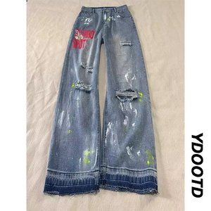 牛仔裤男美式高街弹力印花破洞潮牌时尚长裤513ACK2225P49图片