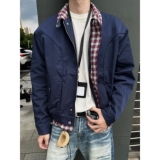 格纹衬衫拼接工装夹克男美式翻领外套飞行员上衣513AJK2279P68，男装夹克，星座513A