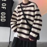 美式慵懒风毛衣男潮流拼色条纹圆领高街针织衫513AMY2218P42，男装针织衫/毛衣，星座513A
