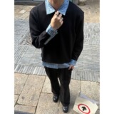 美式格纹拼接假两件polo领卫衣男长袖t恤513APL2238P43，男装T恤，星座513A