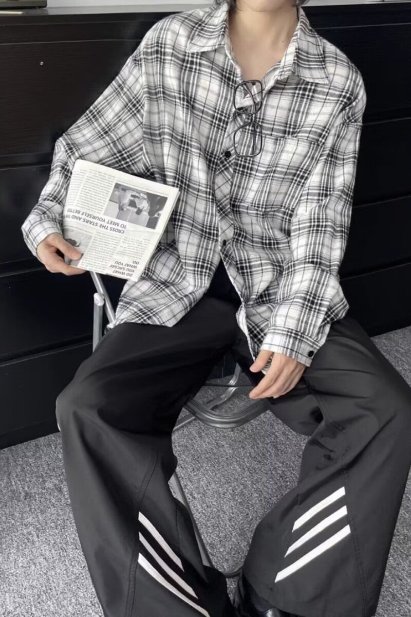 长袖衬衫日系港风宽松衬衣男潮流百搭休闲外套513ACS2163P35,男装衬衫,星座513A