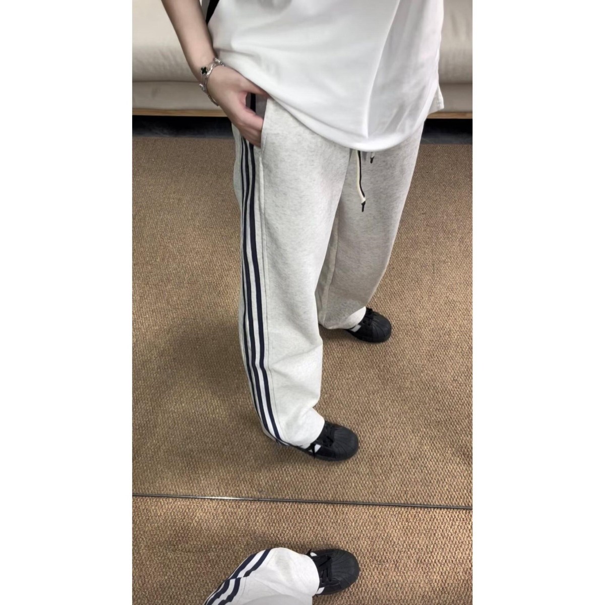 白色运动裤高个子加长版束脚裤休闲三条杠卫裤513ACK2164P35，男装休闲裤，星座513A