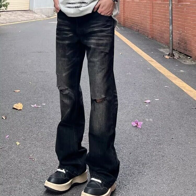 个性剪裁破洞牛仔裤男复古潮流猫须宽松直筒长裤513ACK2244P48,男装牛仔裤,星座513A
