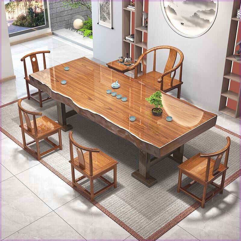 整板大板原木实木茶桌椅组合中式茶几客厅家用P办公室泡茶一体茶