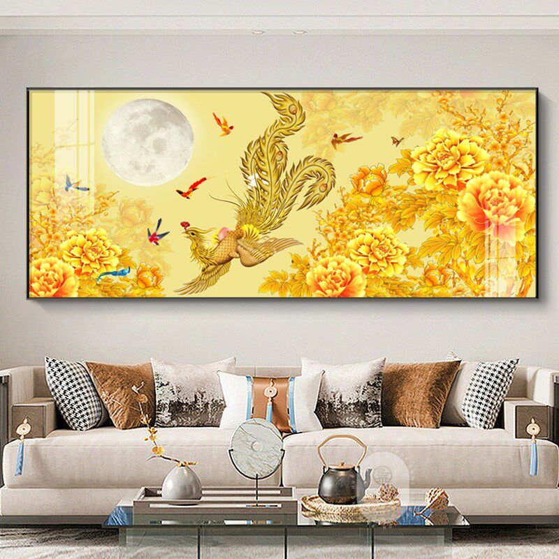 百鸟朝凤横幅装饰画花鸟祥和图客厅挂画新中式P花开富贵沙发背景