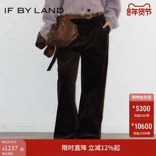 IF BY LAND 设计师品牌 2025秋冬新款深棕色灯芯绒直筒宽松长裤女