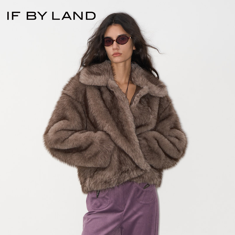 IFBYLAND灰咖仿皮草翻领短外套