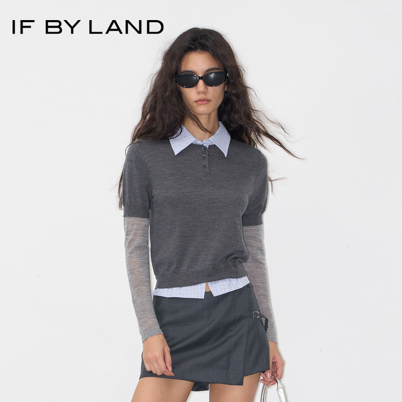 IFBYLAND深灰色格子针织衫