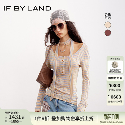IF BY LAND 设计师品牌2026春季新款围巾条纹亨利领修身针织衫