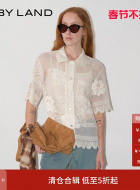 IF BY LAND野甸玫瑰系列25春季新款白色法式度假风玫瑰刺绣衬衫女