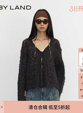 IF BY LAND 设计师品牌 2025秋冬新款深灰色钩花百搭针织开衫女