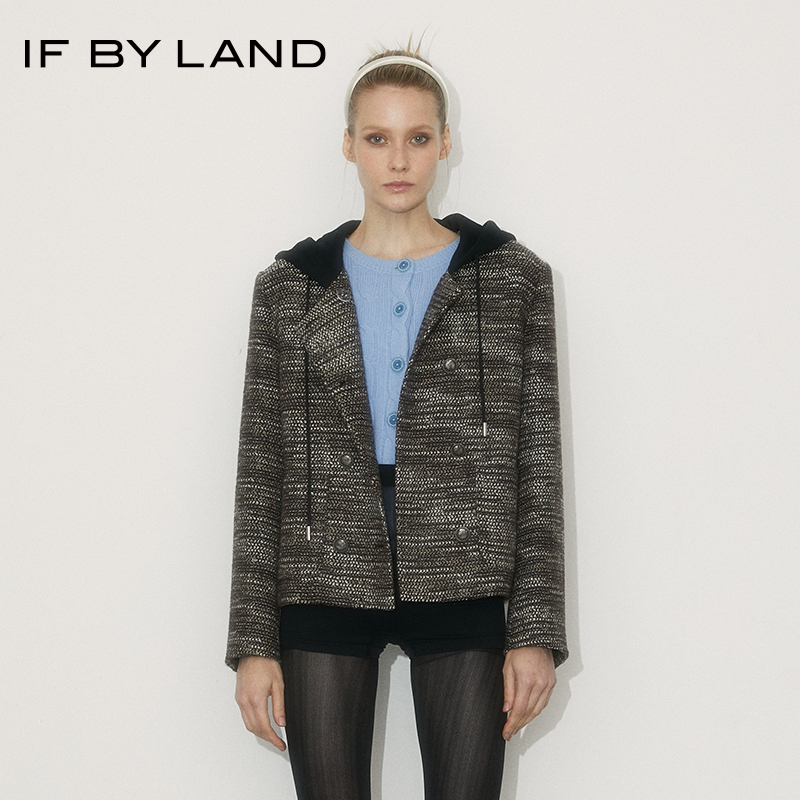 IFBYLAND连帽拼接排扣小香外套