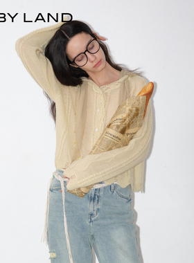 IF BY LAND 2025早秋新款女装慵懒假日淡黄色丝巾薄款针织短开衫