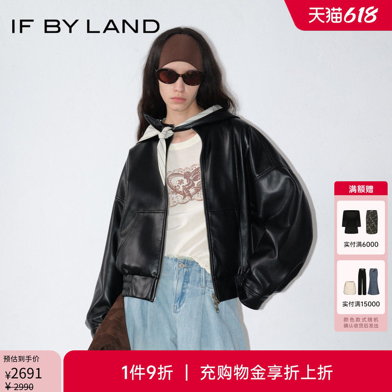 IF BY LAND 设计师品牌 早春新款黑色撞条纹两面穿皮衣PU外套女