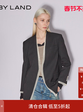 IF BY LAND 设计师品牌春夏黑白色撞色高级感假两件无领西装