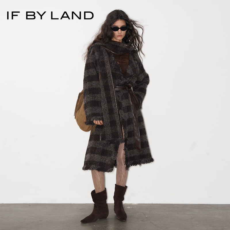 IFBYLAND格纹圈圈毛边大衣外套
