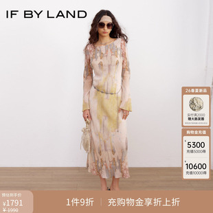 麦童同款IF BY LAND 设计师品牌26春夏新品雪纺印花喇叭袖连衣裙