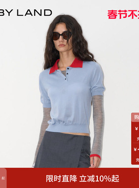 IF BY LAND 设计师品牌25秋季浅蓝色假两件polo领针织衫女