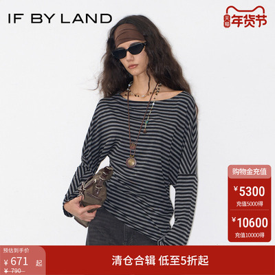 IFBYLAND条纹斜肩针织打底衫