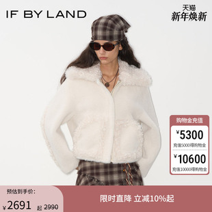 米白仿皮草拼接翻领短款 LAND 新款 外套 设计师品牌2025秋季