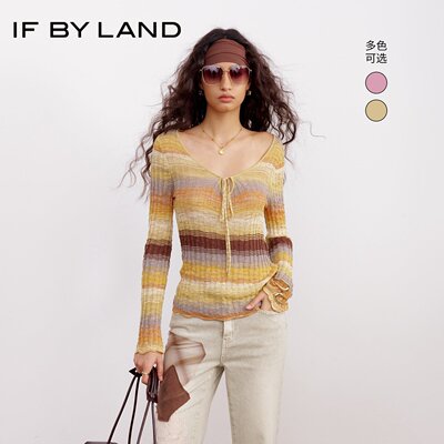 IF BY LAND 设计师品牌2026春季新款渐变条纹圆领系带套头衫