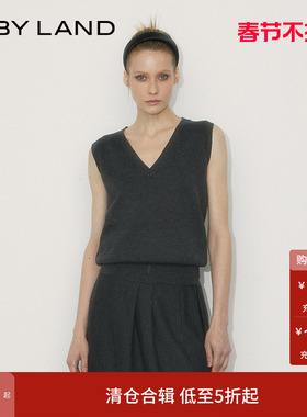 IF BY LAND 设计师品牌 深灰色基础款V领套头毛衣背心上衣女