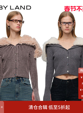 IF BY LAND 秋季新款灰色粉色可拆卸毛领绵羊毛拉链开衫女