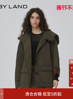 IF BY LAND 设计师品牌秋冬新款军绿色肘部补丁绗缝棉服女