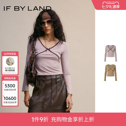 if by land设计师品牌26早秋新品撞边法式蝴蝶结针织上衣