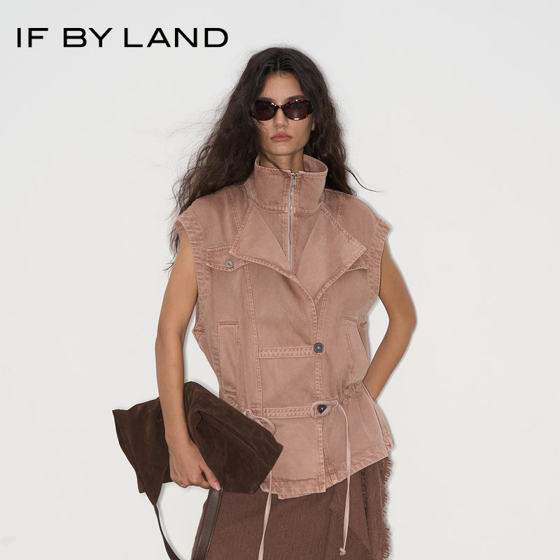 IF BY LAND 设计师品牌 2025年秋季新款粉色假两件复古水洗马甲女