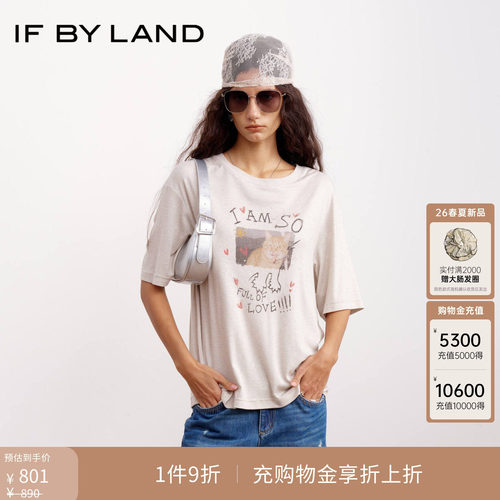 IF BY LAND 设计师品牌2026春夏新品小猫照片涂鸦印花T恤