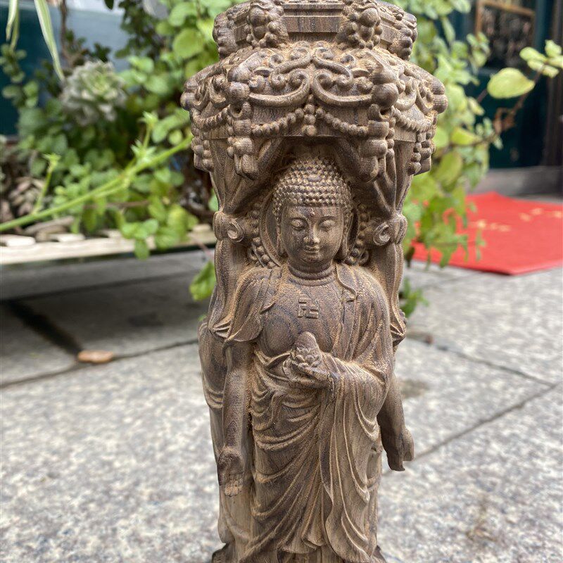 越南沉香木雕三宝佛释迦摩尼药师佛阿弥陀佛居T家客厅装饰摆件