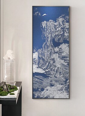 M3NO新中式红色装饰r画入户玄关竖版立体挂饰抽象山水大气壁画