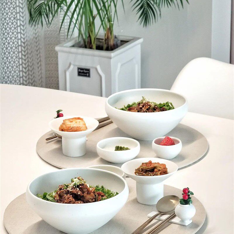 韩国直邮hgoneyjubu同款高档手工白陶瓷餐具汤饭面高脚碗盘碟
