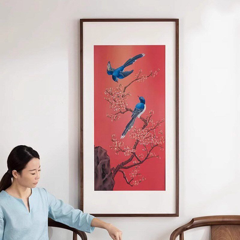 新中式喜气盈门竖版入户玄关x装饰挂画国风寓意好走廊过道尽头壁