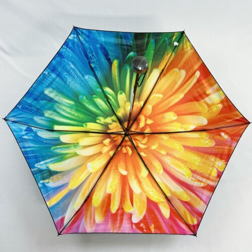 太阳城三折黑胶彩虹小雏菊抗风防晒晴雨两用不锈钢伞骨一甩干雨伞