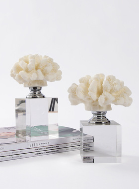 艺贝子现代轻奢水晶玻璃透明海藻工艺品售楼处R样板房软装家居摆