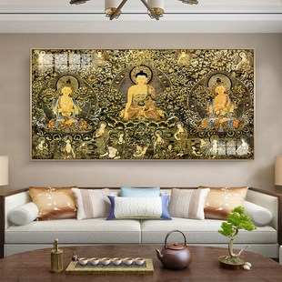 大威德金刚装饰画三世佛唐卡挂画佛堂客厅书房释迦V牟尼藏式佛壁
