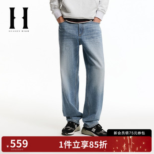 新款 春季 HIGH男装 子 复古猫须水洗休闲直筒牛仔裤 长裤 时尚 SEASON